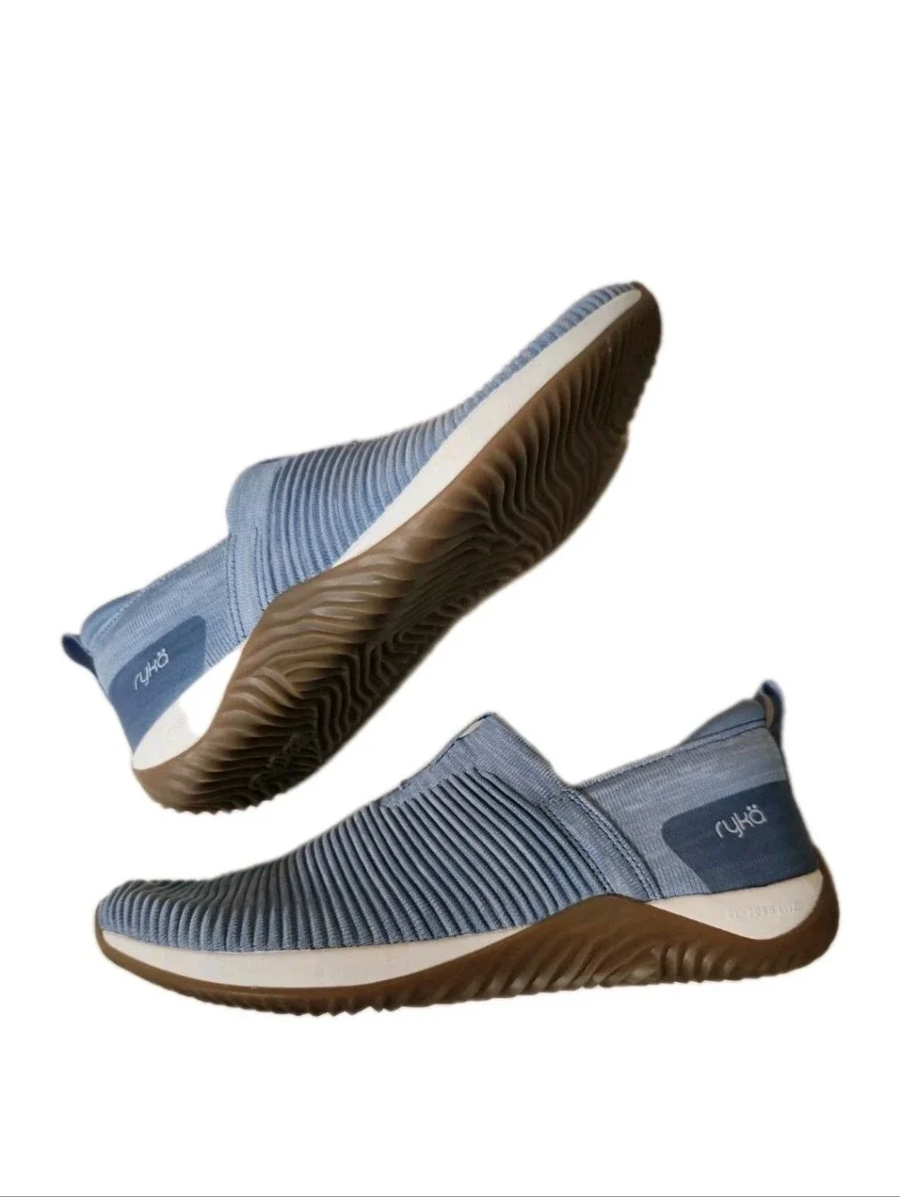 Ryka Echo Knit Slip On Sneakers Womens 9.5 Blue Grey Walking Shoes New Comfort